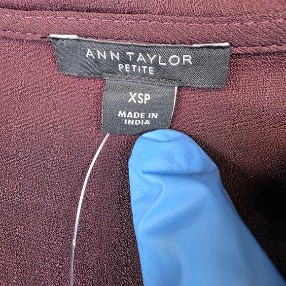 Ann Taylor Petite Blouse Womens XSP Burgundy Ruffle Peplum Long Sleeve Top - Picture 3 of 12